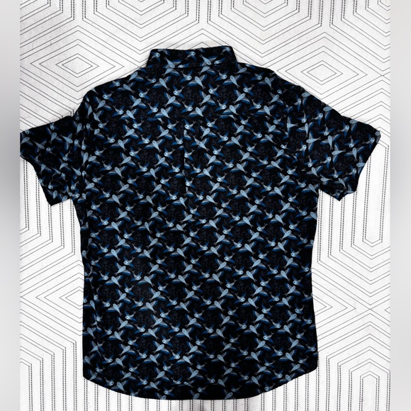Heritage | Men's Black/Blue Bird Patterned Shirt | Casual Button-Up | Large - Picture 3 of 4
